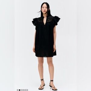 H&M FLUTTER EYELET SHORT BLACK DRESS